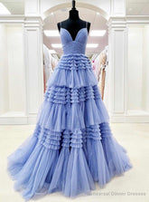 Sweet A Line Spaghetti Straps Layered Tulle Prom Dresses